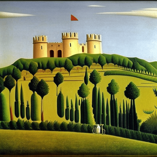 Das Castel del Monte im Stil von Henri Rousseau - dem französischen Maler der Naiven Kunst.