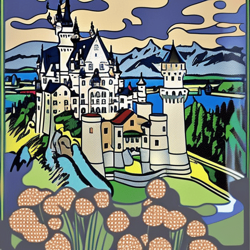 Schloss Neuschwanstein im Stil von Roy Lichtenstein – dem amerikanischen Maler des "Pop Art".