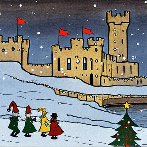 Caerphilly Castle im Stil von Hergé – dem belgischen Comiczeichner