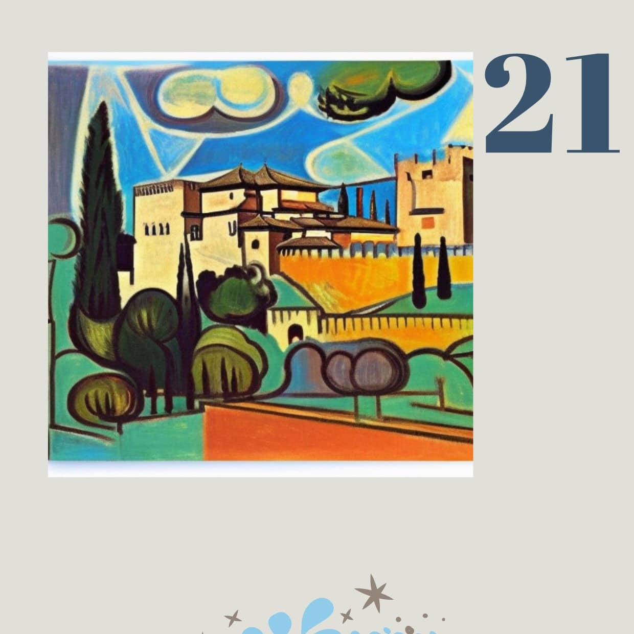Die Alhambra im Stil von Pablo Picasso - dem spanischen Künstler der Moderne.
